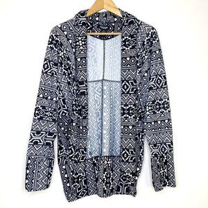 Rouge Collection Women's 3X Black White Aztec Print Long Cardigan Plus Size Boho